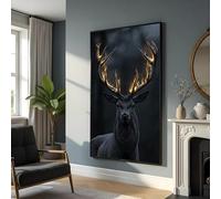 TONGYINLI Majestic Stag Antlers Canvas Painting, Fantasy Nature Wall Art, Wildlife Posters and Prints, Animal Portrait Artwork(70x110cm/Inner Frame)