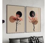 TONGYINLI Modern Painting, Sakura Tree Set Wall Art Poster Canvas Print, Minimalist Zen Nature Mural, Wabi Sabi Japanese Plant Picture(70x100cmx2/Inner frame)