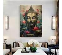 TONGYINLI Modern Textured Flower Buddha Canvas Print Painting, Lotus Buddha Head Poster Wall Art, For Living Room Bedroom Decor Mural 40x60cm Frameless