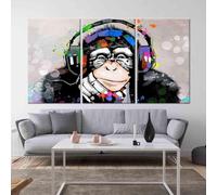 TONGYINLI Pop Art DJ Monkey Headphones Canvas Art Pictures, Colorful Graffiti Style Poster, Funky Music Animal Chimpanzee Painting 40x80cm framework