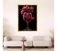 TONGYINLI Red Grape Splash Canvas Oil Painting, Wine Glass Wall Art, Fruit Posters, Kitchen Canvas Print, Food Photography(40x60cm/Internal Frame)