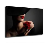 TONGYINLI Red Lips Woman And Rose Poster Vintage Canvas Wall Art Pictures For Dining Room, Living Room Bedroom Decor Painting 30x40cm framework
