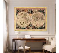 TONGYINLI Retro Dual Hemisphere Map Painting on Canvas, Vintage Geographical Wall Art, Historical Map Print Posters, Home Decor(20x30cm/Internal Frame)