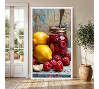 TONGYINLI Rustic Lemon and Raspberry Jar Canvas Painting, Still Life Fruit Wall Art, Kitchen Decor, Vibrant Food Printing Artwork(50x90cm/Internal Frame)