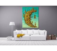TONGYINLI Salvador Dalí Living on the Moon Art Pictures, Exhibition Poster Print, Surrealism Moon Canvas Oil Painting Home Wall Decor(70x110cm/Inner frame)