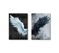 TONGYINLI Set of 2 Simple Wings Poster - Black White Abstract Canvas Wall Art Prints for Living Room Vintage Home Decor Painting 40x60cmx2 framework