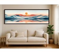 TONGYINLI Sunset Panoramic Wall Art, Modern Abstract Mountain Canvas Print, Serene Landscape Painting for Living Room, Home Decor(55x165cm/Internal Frame)