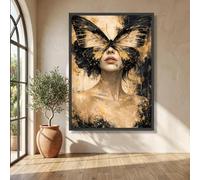 TONGYINLI Surreal Butterfly Wall Art, Abstract Female Portrait Posters, Gold and Black Modern Canvas Prints, Home Decor Painting(20x30cm/Frameless)