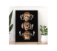 TONGYINLI Three Wise Monkeys Smoking Canvas Poster, Modern Art Prints Oil Painting, For Bedroom Living Room Corridor Wall Decor Mural(60x90cm/Frameless)