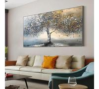 TONGYINLI Tree of Life Oil Painting on Canvas Print Posters Large Abstract Blue Grey Blossom Tree Wall Art Modern Living Room Decor 30x60cm Frameless