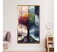 TONGYINLI Vibrant Four Seasons Tree Painting: Abstract Landscape Posters and Prints, Nordic Style Canvas Wall Art for Room Home Decor(30x50cm/Inner Frame)