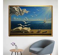 TONGYINLI Voyage of Imagination Posters and Prints Pages Taking Flight Painting on Canvas, Seagulls Sunlit Ocean Wall Art Picture(70x100cm/Inner Frame)