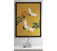 TONGYINLI Yellow Sky Flying Birds Posters and Prints | Vintage Japanese Wall Art | Crane Illustration Artwork | Gold Canvas Painting(50x75cm/Frameless)