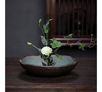 TONGYOU Japanese Ceramic Black Ikebana Flower Vase & Round Flower Frog A08