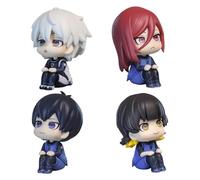 Tongyundacheng 4pcs Blue Lock Look Up Figures Bachira Meguru/Nagi Seishiro/Isagi Yoichi/Chigiri Hyoma PVC Action Figure Sitting Model Cartoon Statue Decorations 10cm