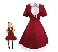 Tongyundacheng Anime Bungo Stray Dogs Elise Cosplay Costume Red Dress Outfit with Tie Bow Headpiece Halloween Party Full Set for Women