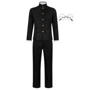 Tongyundacheng DanDaDan Okarun Cosplay Costume Ken Takakura Cosplay School Uniform Black Jacket Pants with Glasses Full Set Halloween Party Outfit for Men