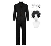 Tongyundacheng DanDaDan Okarun Cosplay Costume Ken Takakura Cosplay School Uniform Black Jacket Pants with Glasses Full Set Halloween Party Outfit for Men
