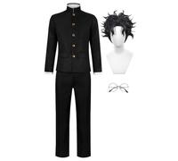 Tongyundacheng DanDaDan Okarun Cosplay Costume Ken Takakura Cosplay School Uniform Black Jacket Pants with Glasses Full Set Halloween Party Outfit for Men