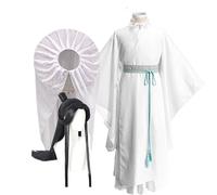 Tongyundacheng Tian Guan Ci Fu Xie Lian Cosplay Costume Anime Ancient Hanfu Outfits with White Veil Bamboo Hat for Halloween Party
