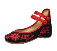 Tongyusm Women's Chinese Embroidered Floral Flat Shoes Asian Traditional Style Mary Jane Canvas Brida Ballet Yoga Flats with Ankle Strap(Heel Height 3CM/1.2IN)