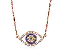 TONGZHE Blue Evil Eye Pendant Necklace Sterling Silver 925 in Rose Gold Adjustable Cable Chain 16"/17"/18"