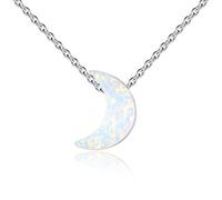 TONGZHE White Synthetic Opal Crescent Moon Pendant Necklace Sterling Silver Cable Chain Adjustable 16-17-18 Inch