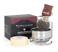 Tonhawness Shaving Brush Kit for Men, 4 in 1 Shaving Brush Set Includes Pure Badger Shaving Brush, Shaving Soap and Stainless Steel Shaving Bowl & Stand for Men’s Barber Shave Gift (Brown-A)