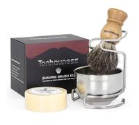 Tonhawness Shaving Brush Kit for Men, 4 in 1 Shaving Brush Set Includes Pure Badger Shaving Brush, Shaving Soap and Stainless Steel Shaving Bowl & Stand for Men’s Barber Shave Gift
