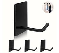 TONHTCAT Adhesive Hooks Heavy Duty, Long Stainless Steel Self Adhesive Wall Hook, Sticky Towel Hangers for Kitchen Bathroom, Waterproof Stick on Door Hooks for Hanging Key Hat Coat 4Pack(Black)