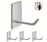 TONHTCAT Adhesive Hooks Heavy Duty, Long Stainless Steel Self Adhesive Wall Hook, Sticky Towel Hangers for Kitchen Bathroom, Waterproof Stick on Door Hooks for Hanging Key Hat Coat 4Packs