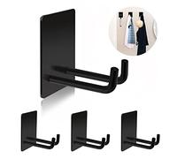 TONHTCAT Adhesive Hooks, Stick on Stainless Steel Towel Robe Razor Wall Hooks for Bathroom Kitchen Organizer, Sticky Heavy Duty Durable Shower Hangers for Hanging Hat Coat Key 4-Pack (Black)