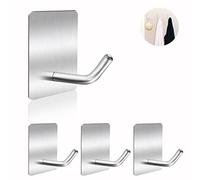 TONHTCAT Heavy Duty Stainless Steel Self Adhesive Wall Hooks, Sticky Towel Hangers for Kitchen Bathroom Office, Waterproof Stick on Door Hooks for Hanging Robe Key Hat Coat 4Packs
