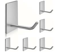 TONHTCAT Stick on Hooks for Towels, Waterproof Wall Mount, Silver, 6 Pack