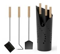 tonhui 4 Pieces Fireplace Tools Set, Metal Fireplace Accessories Fireside Companion Set for Log Burners with Broom, Shovel, Poker and Bucket - Black