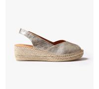 Toni Pons Women's Leather Wedge Espadrille - BERNIA-P - Platinum, 4 UK - 37 EU