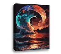 Tonia Art Paint by Numbers Kit for Adults, New Moon in the Sea, Complete Set for Arts and Crafts with Gloss Paints and Brushes, Stretched Canvas on Frame, Size 40 x 50 cm