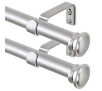 TONIAL 2 Pack Curtain Rods 32 to 58 Inch, Telescoping Splicing 3/4 Inch Single Rods for Windows Decorative Drapery Rod with Small Finial, Silver