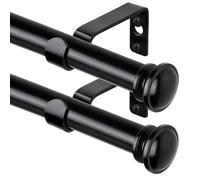 TONIAL 2 Pack Curtain Rods 32 to 58 Inch, Telescoping Splicing 3/4 Inch Single Rods for Windows Decorative Drapery Rod with Small Finial, Black