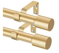TONIAL Curtain Rods 2 pack, Telescoping Splicing 3/4 Drapery Rod 32 to 58 Inch(2.6 to 4.8 ft), Decorative Single Curtain Rods for Windows with Modern Cap Finial, Antique Gold