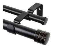 TONIAL1 Inch Double Curtain Rods for Windows 66 to 120 Inches, Heavy Duty Decorative Drapery Rod 32 to 144 Inches with Classic Cap Finial, Black