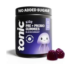 Tonic Health Kids Prebio & Probio Gummies, No Added Sugar, Digestive System, Gut Health, Immune System, Ages 3-12, Vegan, Blackcurrant, Month Supply (60 Count)