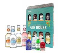 Tonic Water & Flavoured Gin Gift Set - Gin House Selection of 4 x 5cl Miniature Alcohol Bottles with 4 x 200ml Tonic Water. Great Christmas Gifts for Women, Stocking Fillers also Birthday Gifts