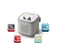 tonies Toniebox 2 Bundle Incl. 4 Tonies: tonies Team Smarticus, Learn Maths with Rachel Riley, tonies Joke of the Day, Today with tonies Daily Show, Moon Grey