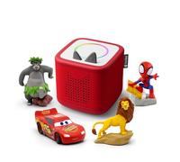 tonies Toniebox 2 Bundle Incl. 4 Tonies: Spidey and his Amazing Friends Spiderman, Disney Cars, Disney Lion King, Disney The Jungle Book, Sunset Red