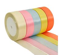 TONIFUL 1 Inch x 125 Yards 5 Colors Satin Ribbon Rolls, Light Rainbow Candy Macaron Color Fabric Ribbon for Gift Wrapping Embellish Wedding Birthday Party Decoration Bow Making Floral Craft Sewing