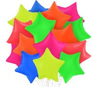 TONIFUL 15 Pcs 18 Inch Neon Star Balloons for Glow in The Dark Party Decor | Big Foil Star Shaped Balloons in 6 Fluorescent Colors for Birthday Graduation 80s 90s Retro Disco Music Party Decoration