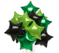 TONIFUL 15Pcs 18 Inch Large Green Black Star Shape Foil Balloons Big Stars Helium Mylar Ballons for Birthday Wedding Baby Shower Anniversary Engagement Party Decorations Supplies