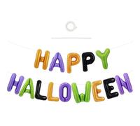 TONIFUL 16 Inch 4 Colors Happy Halloween Letter Balloons Banner Decorations | Foil Letter Balloons in Black Orange Purple Green for Halloween Birthday Spooky Trick or Treat Party Decorations