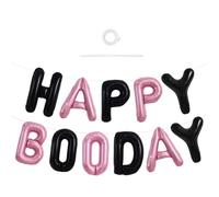 TONIFUL 16 Inch Black and Pink Happy Boo Day Foil Letter Balloons | Mylar Letters Balloon Banner for Halloween Party Wall Decorations Trick or Treat Welcome Sign Kids’ Classroom Decor Supplies